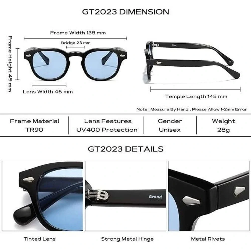 Blue‎ Lens Sunglasses Round Frame Retro Style Men's Fashion Lentes Gafas Humbres